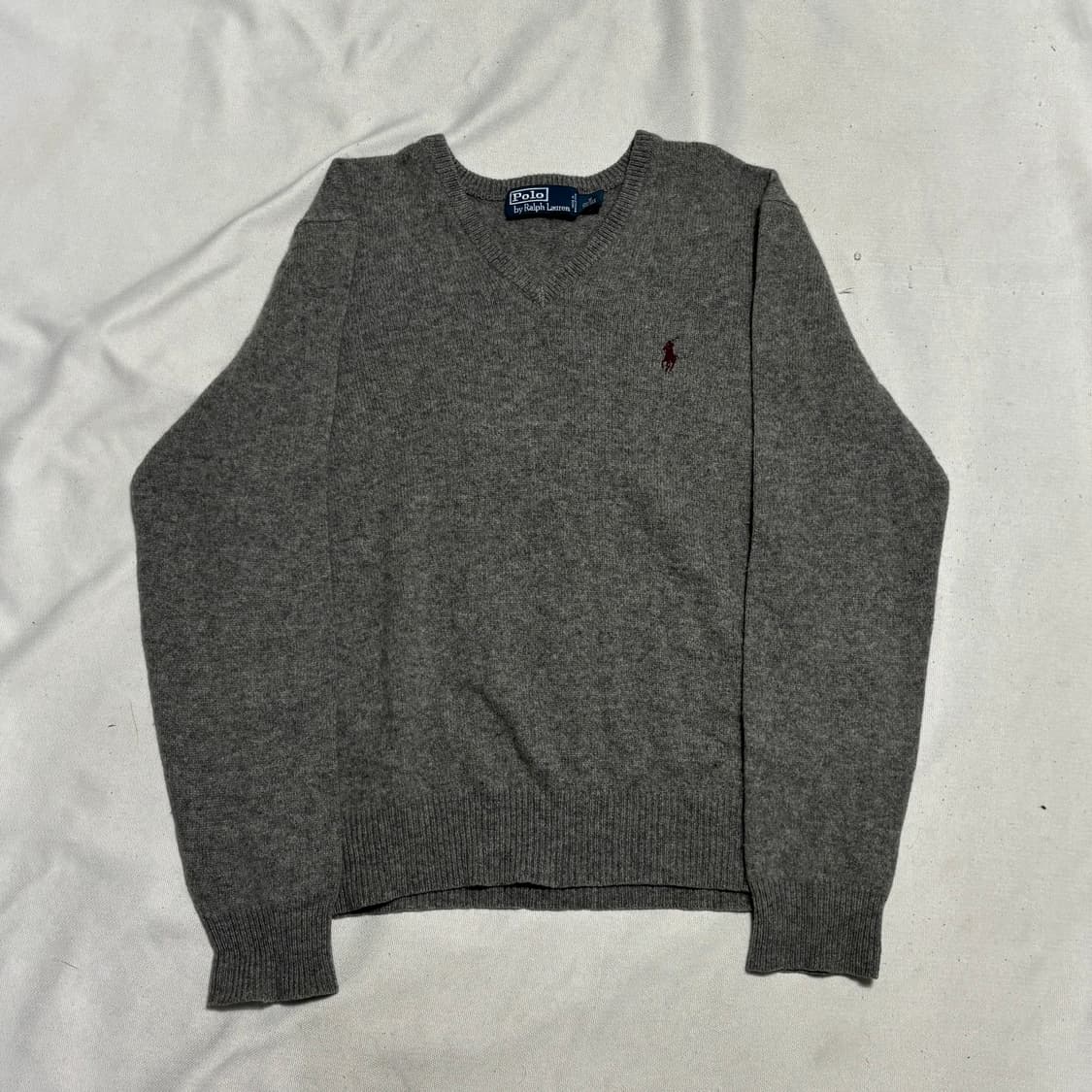 M 폴로랄프로렌 버건디 포니 램스울 그레이 브이넥 니트 상품이미지2