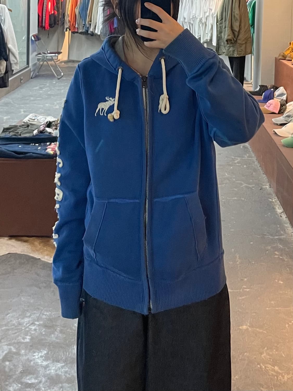 아베크롬앤피치 순록 사이드 스펠 로고 블루 후드집업 H2160 상품이미지1