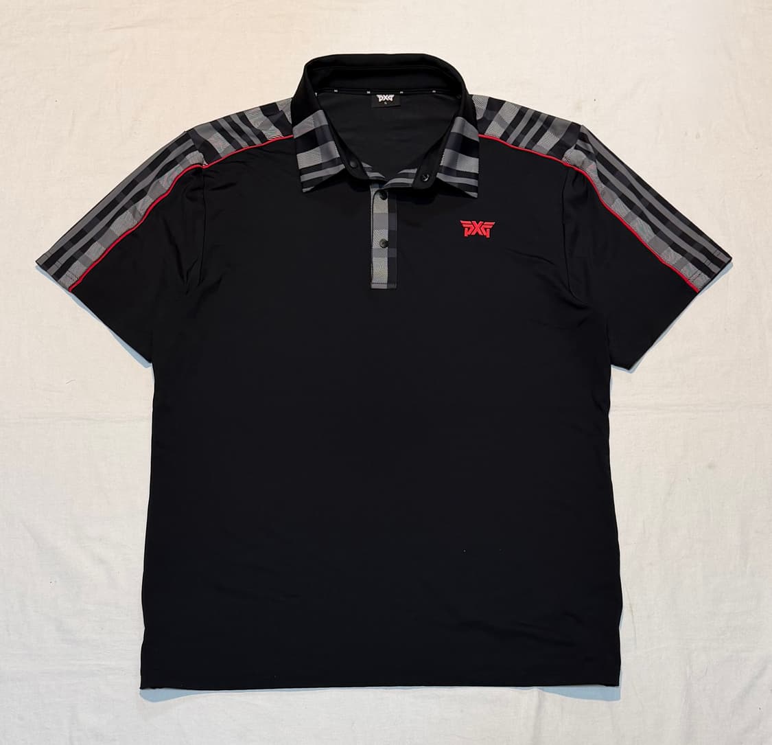 PXG 체크 골프 반팔 카라티 블랙 상품이미지1