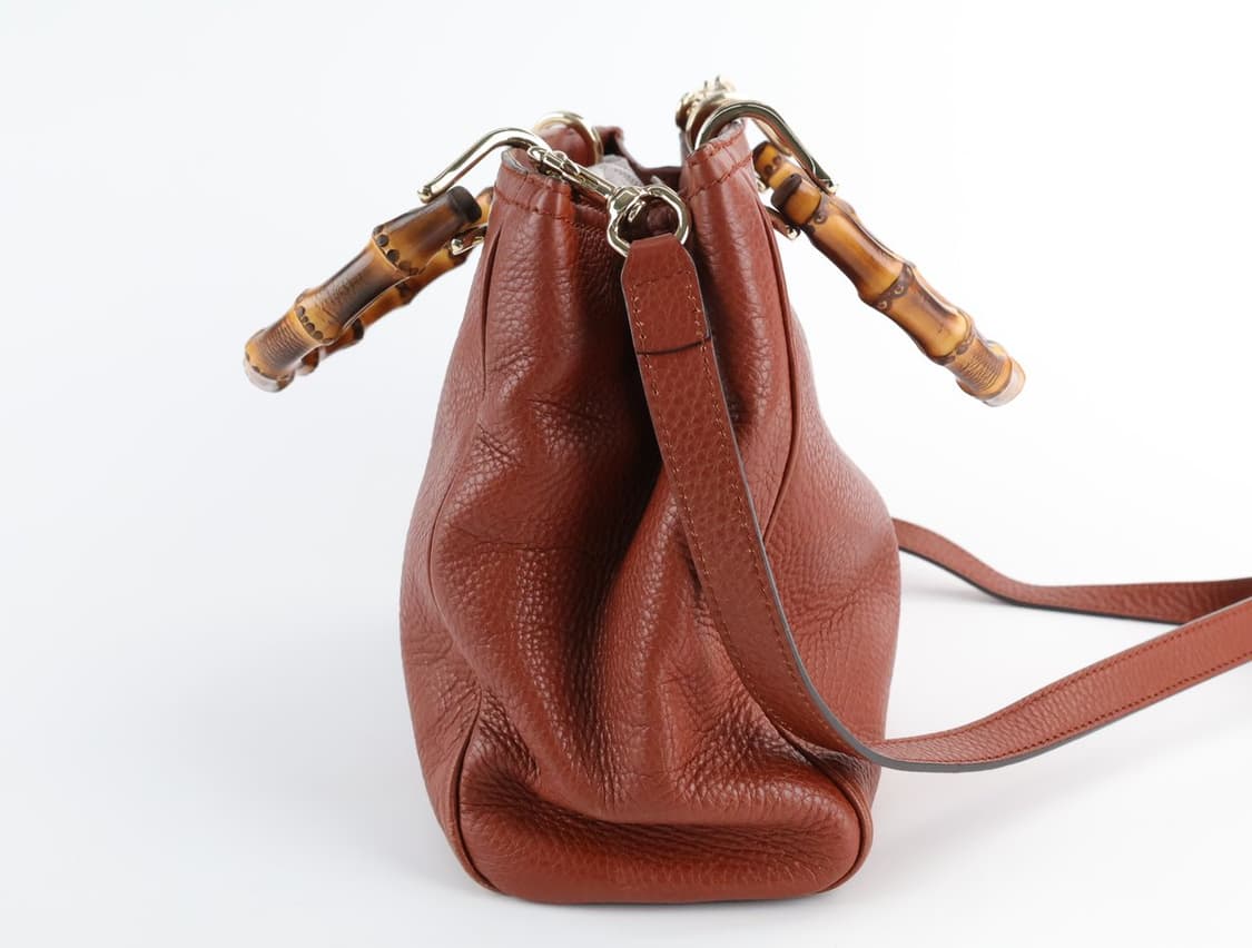 구찌 카프스킨 뱀부 쇼퍼 사첼백 토트백 크로스백 브라운 상품이미지4