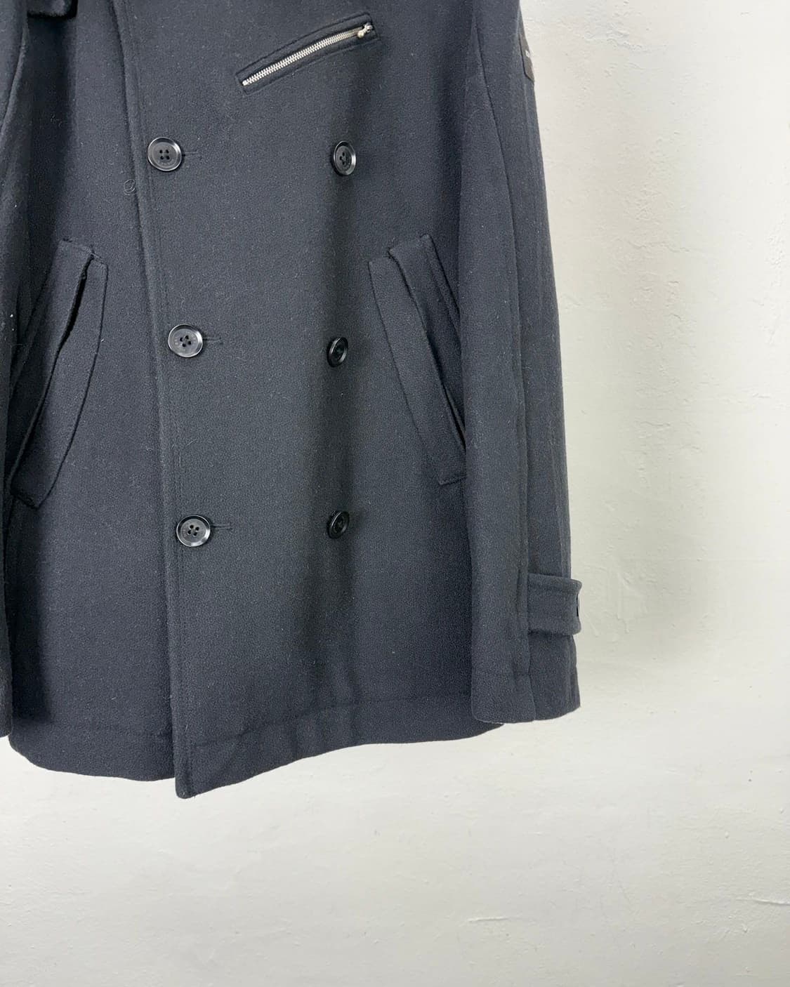 디젤 00s 블랙 투웨이 울 벨티드 카라 밀리터리 하프 코트 상품이미지5