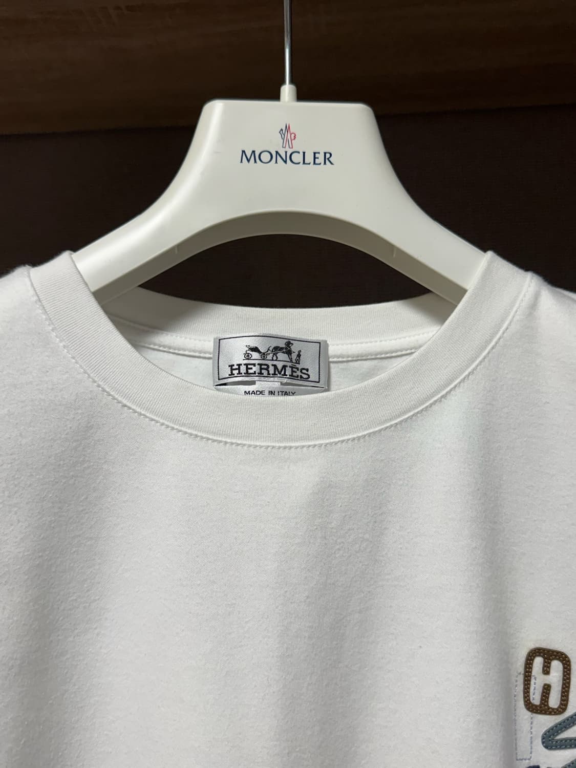 에르메스 H 퍼즐 램스킨 디테일 코튼 크루넥 티셔츠 화이트 L 상품이미지2