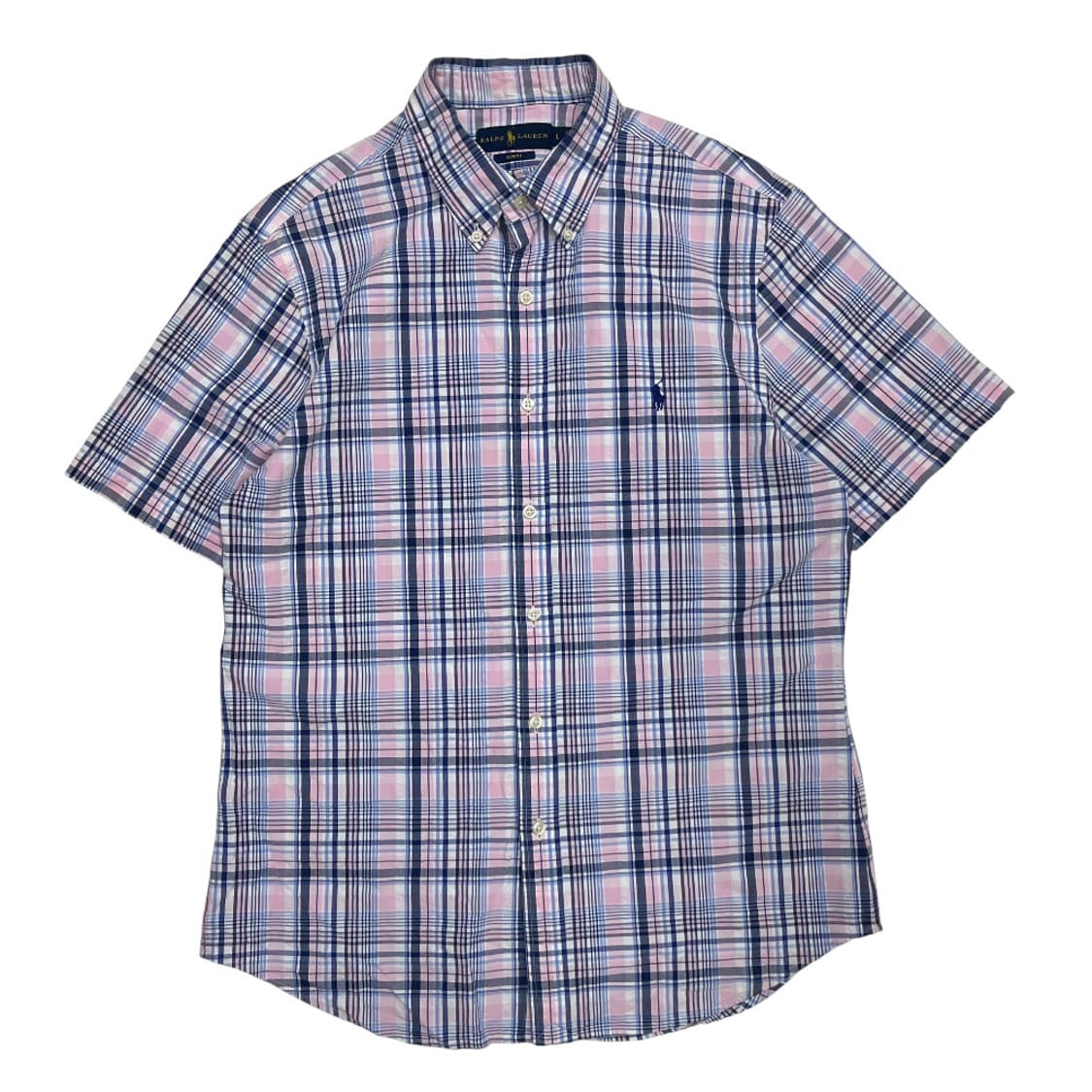 폴로 랄프로렌 네이비포니 딸기우유맛 시어서커 체크 반팔 셔츠 L 상품이미지2
