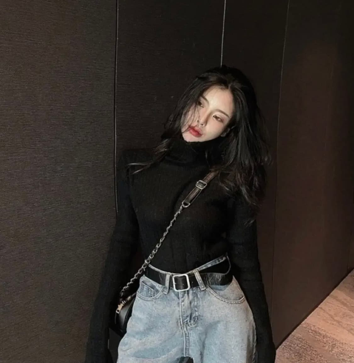 하이넥 터틀 폴라 시스루 니트탑 (블랙,검정) 상품이미지9