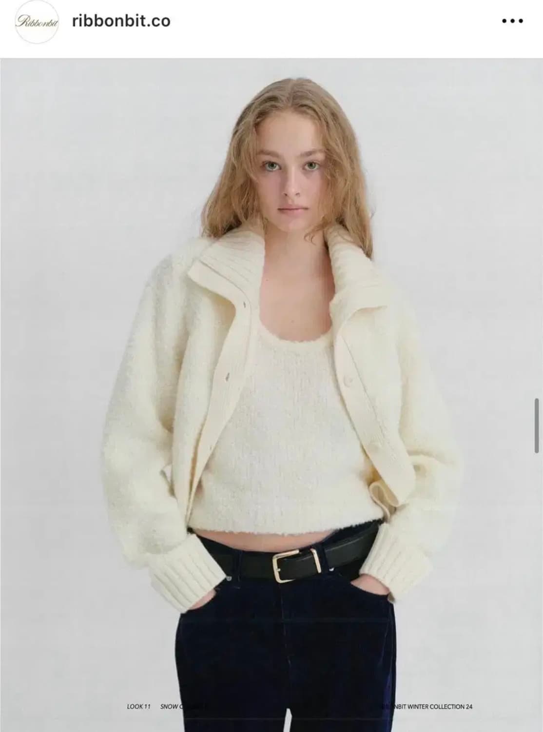 Ribbonbit 부클레 스노우 가디건 베스트 세트 아이보리 상품이미지1