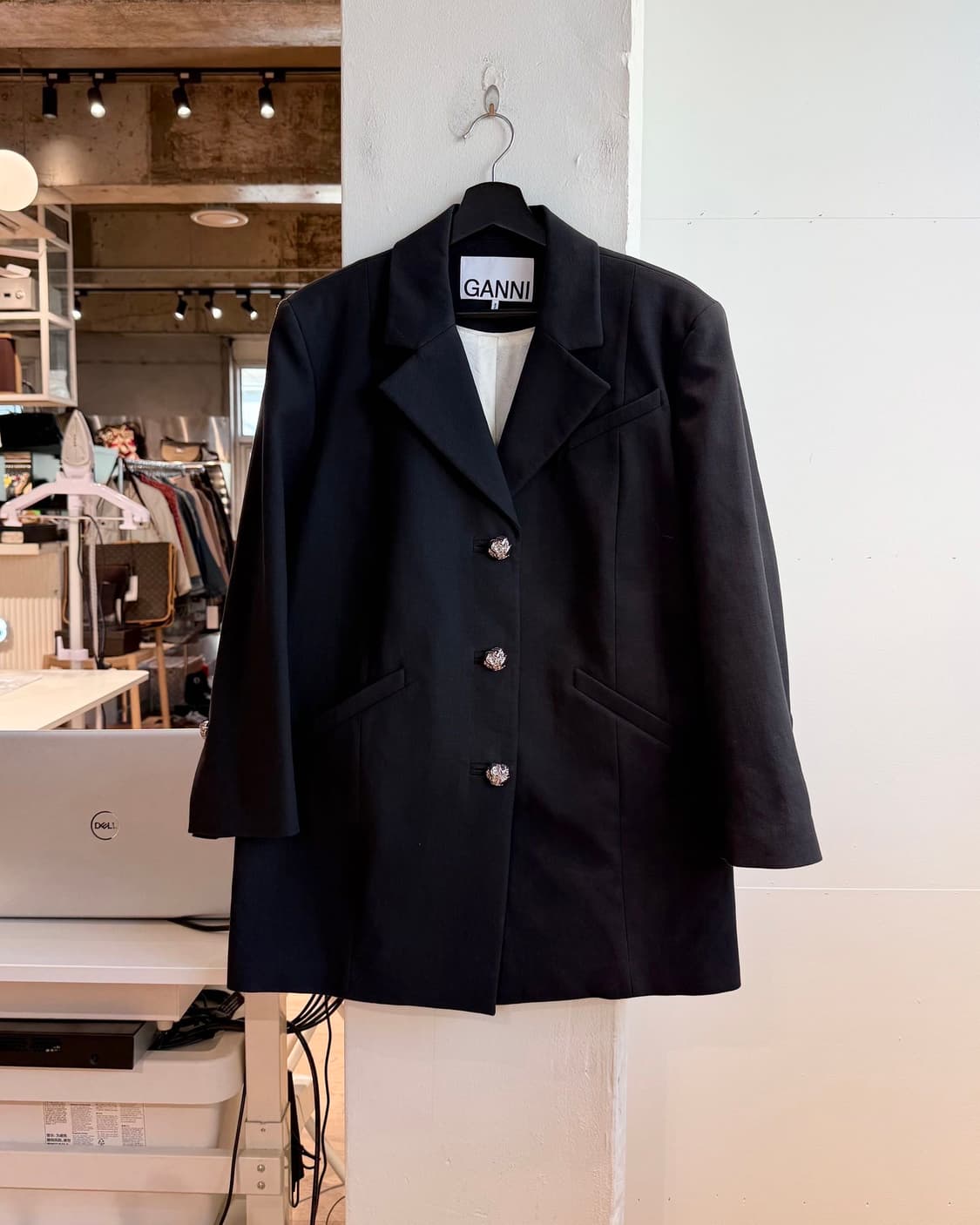 가니 블랙 코튼 수팅 오버사이즈 블레이저 자켓  상품이미지2