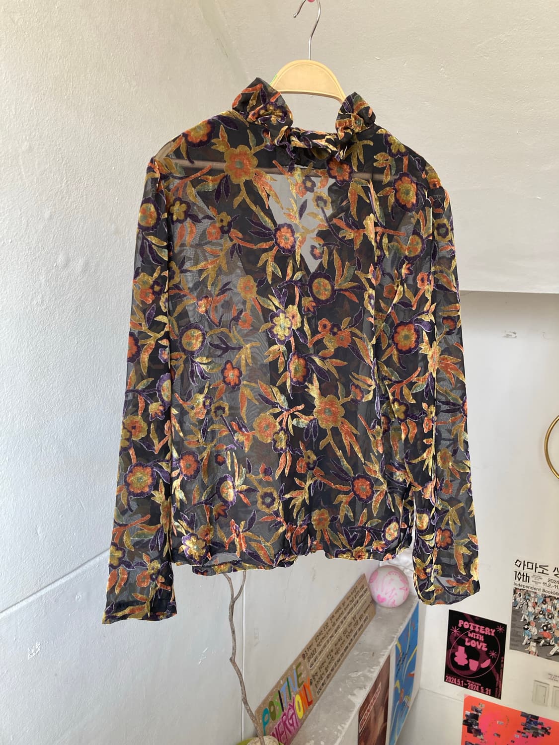 빈티지 플라워 벨벳 블라우스 상품이미지5