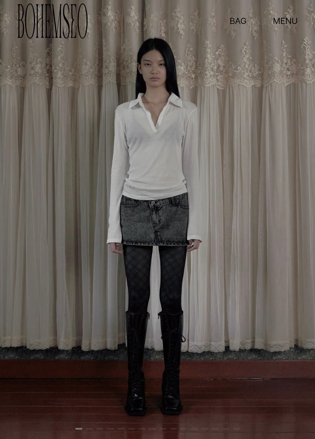 보헤미안서울 데님 미니 스커트 snow black 상품이미지1