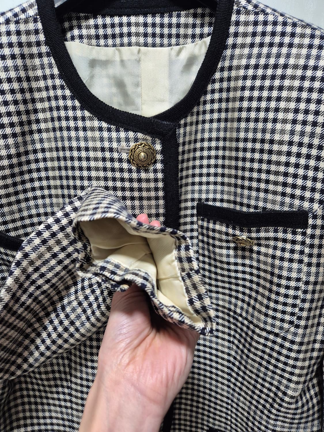 빈티지 체크 트위드 금장 버튼 자켓 상품이미지6