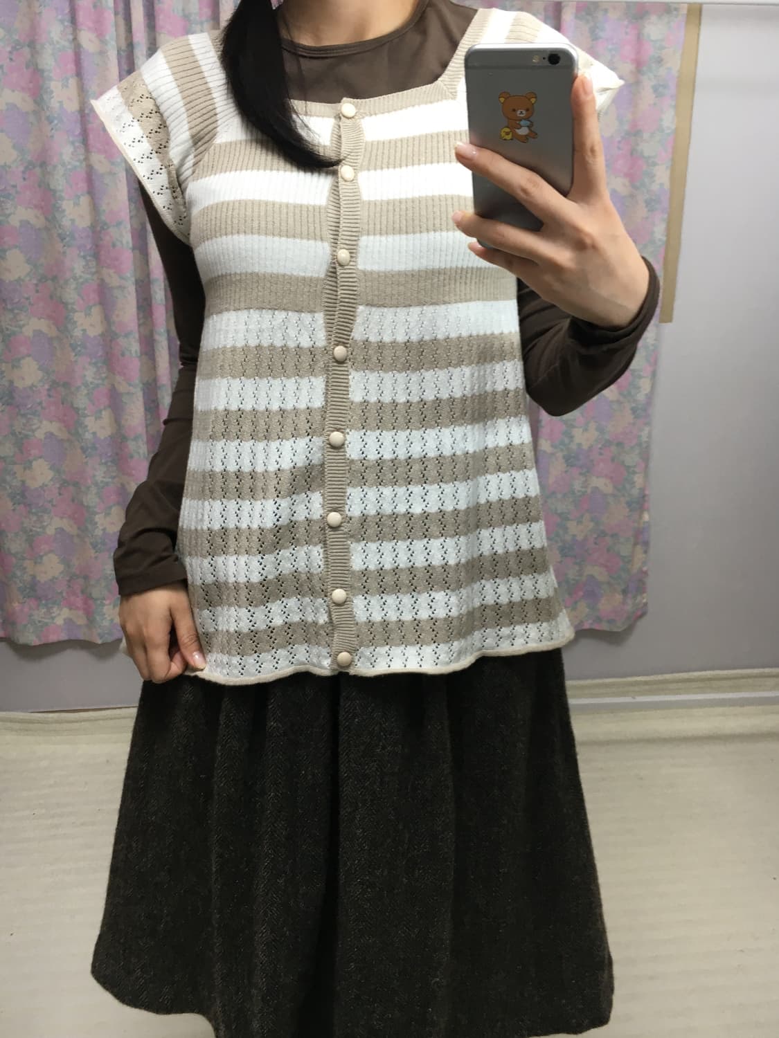 베이지 스트라이프 반소매 니트 상품이미지4