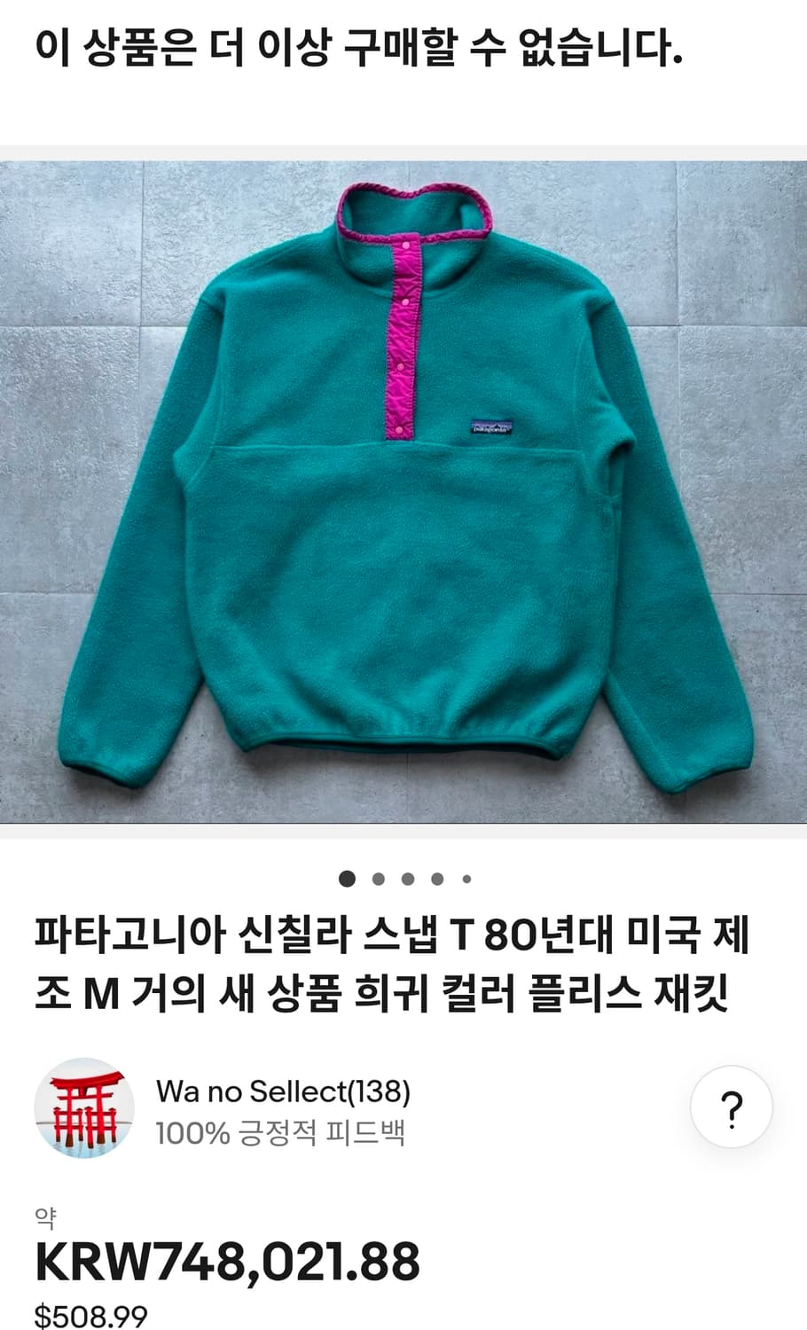 레어) 80s 파타고니아 신칠라 USA 민트 컬러 상품이미지6