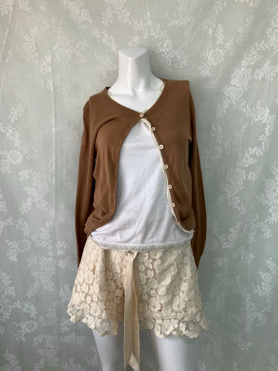 빈티지 브라운 레이스 가디건 1124 모리걸 y2k 스트릿 갸루 펑키 일 상품이미지2