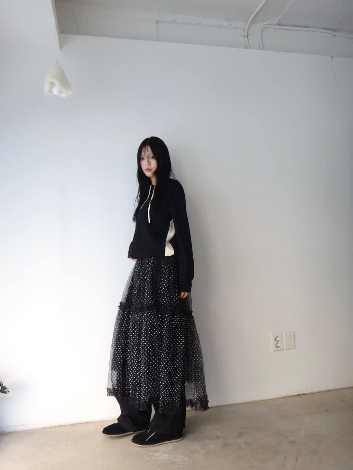 Dot frill can can sha skirt / black 상품이미지6