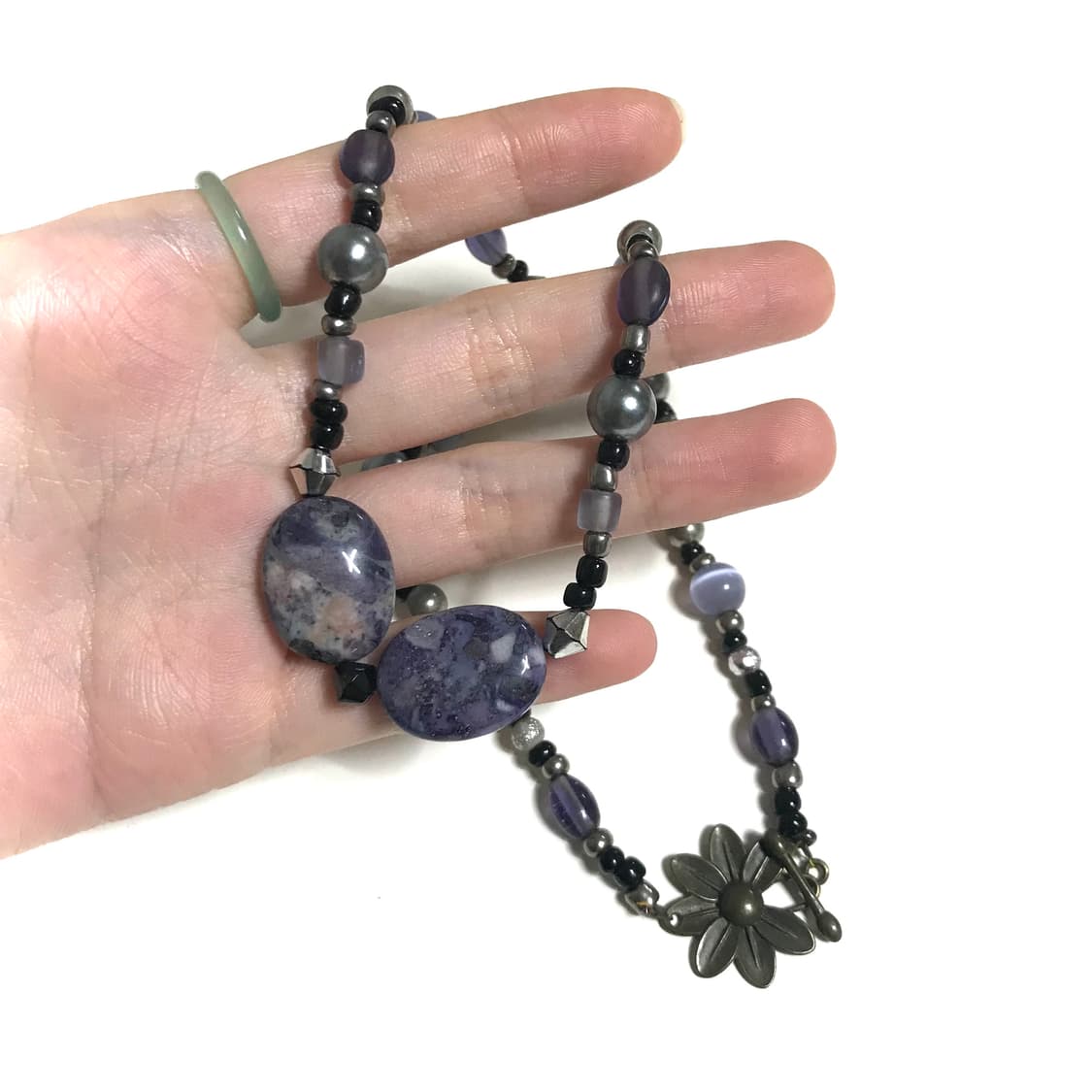 일본 빈티지 모리걸 하구미 자수정 원석 꽃 비즈 목걸이 갸루 y2k 상품이미지3