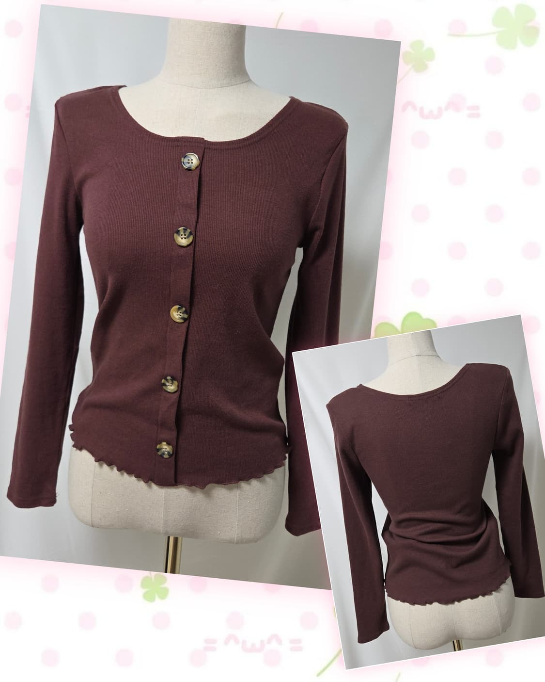 버건디브라운 롱슬리브 티 상품이미지3