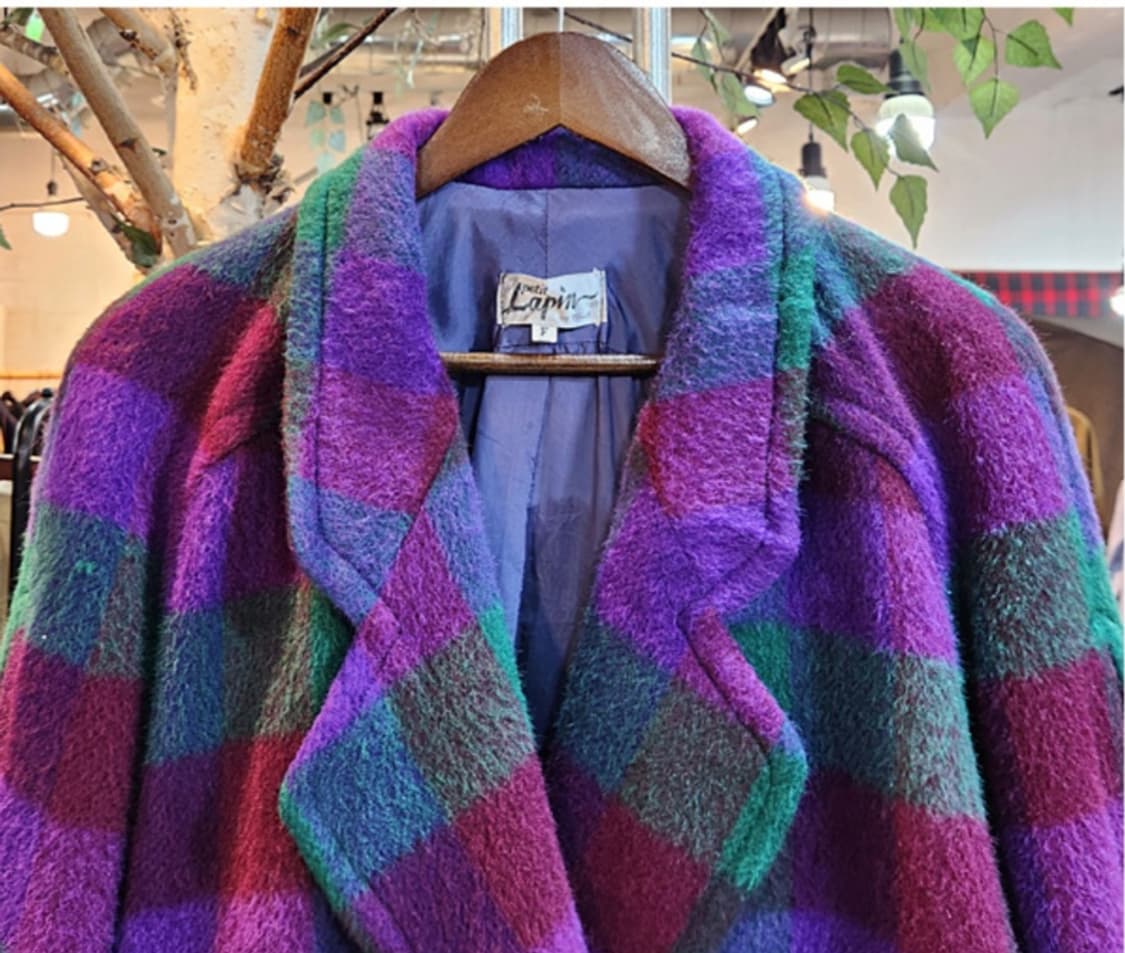Lapin 미사용품 일본 빈티지 도톰한 모헤어 블렌드 체크 코트 상품이미지2