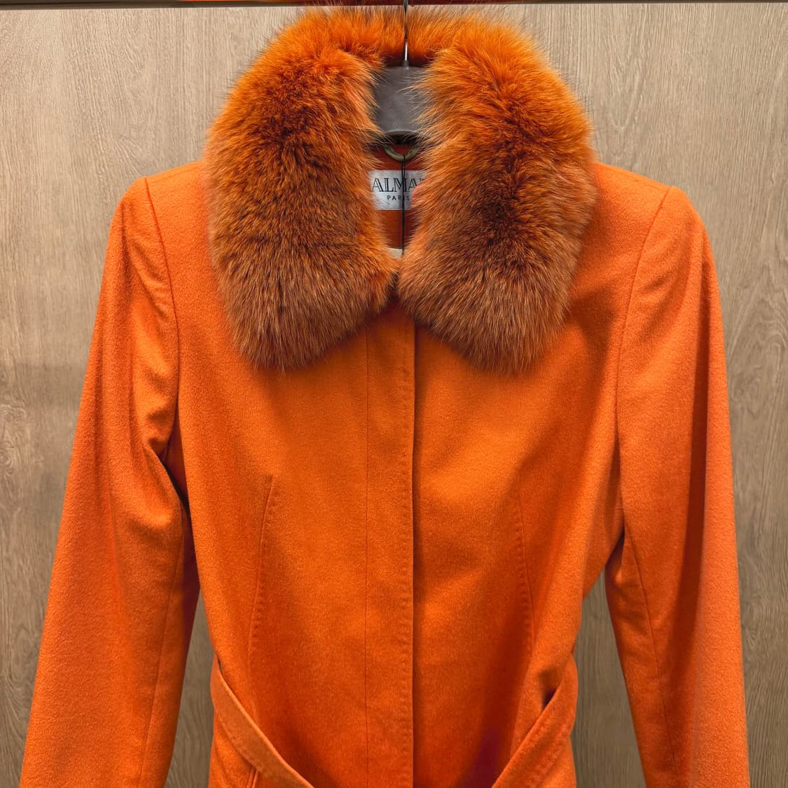 발망 하프 싱글 코트 퍼 트리밍 벨트 스트랩 디테일 슬림핏 오렌지 상품이미지4