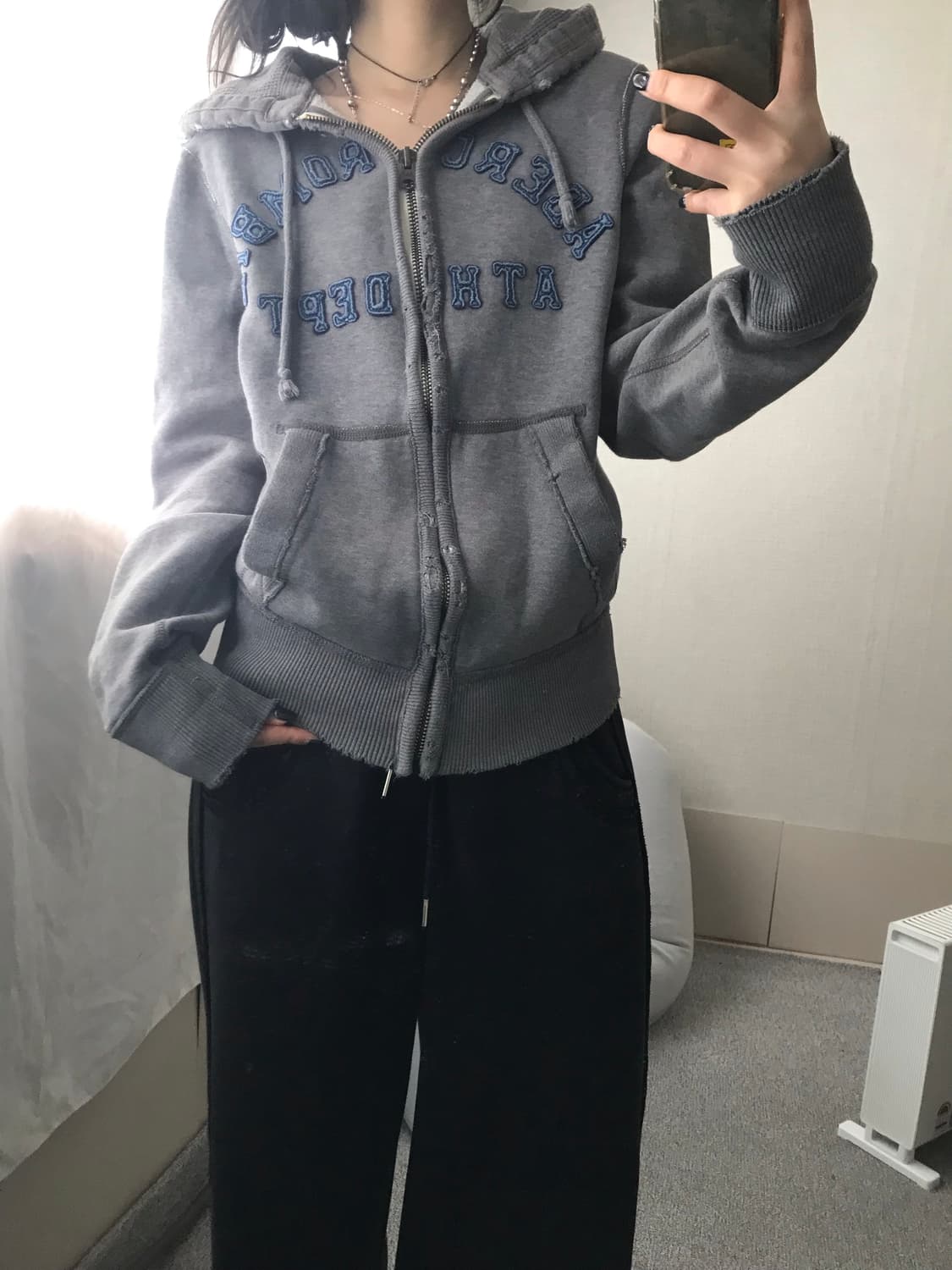 아베크롬비 그레이 데님로고 후드집업 상품이미지2