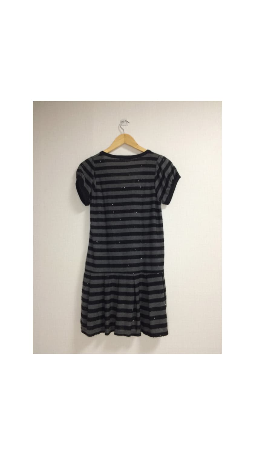 빈티지 블랙 차콜 스트라이프 스팽글 반팔 튜닉 원피스 상품이미지7
