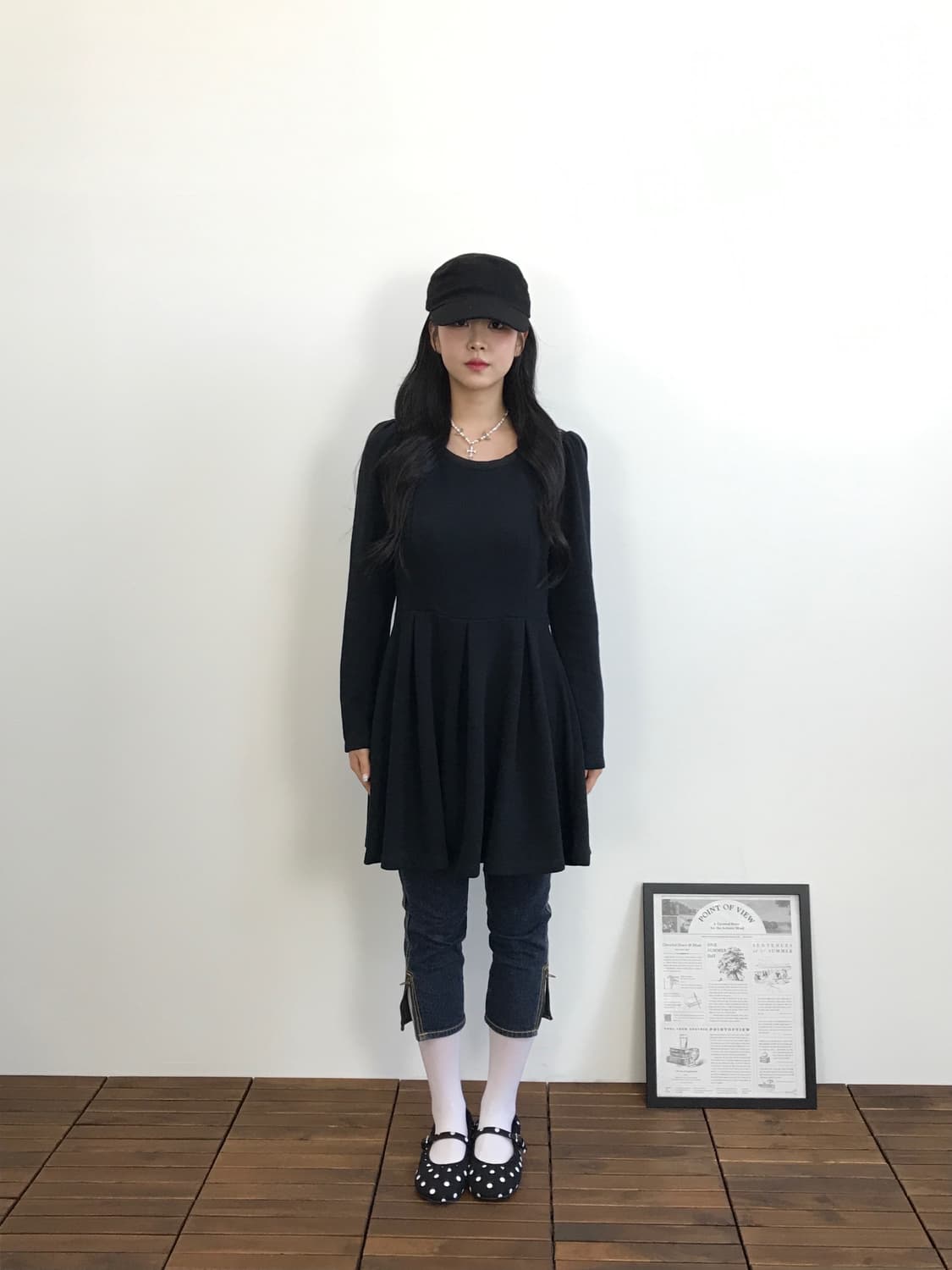 NWT ViVi x GU Black Flare Mini Dress 상품이미지1
