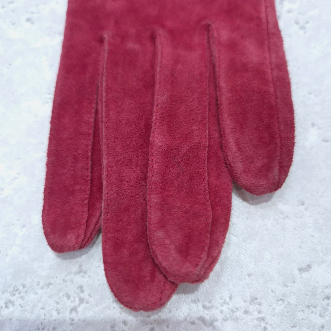 버건디 스웨이드 클래식 모피 가죽 장갑 상품이미지4