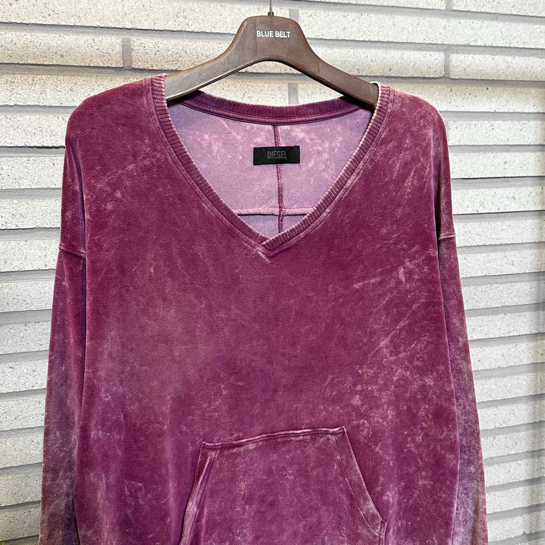 DIESEL 디젤 벨벳 미니 원피스 브이넥 캥거루 포켓 디테일 핑크 상품이미지4