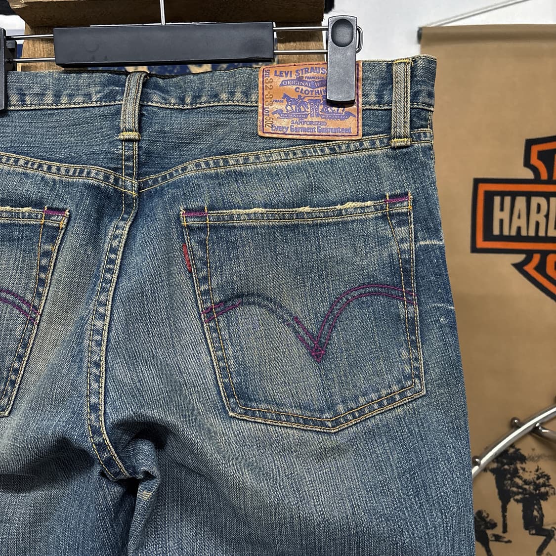 00s 리바이스 502 재팬라인 퍼플 스티치 워싱 데님 진 팬츠 N69 상품이미지6