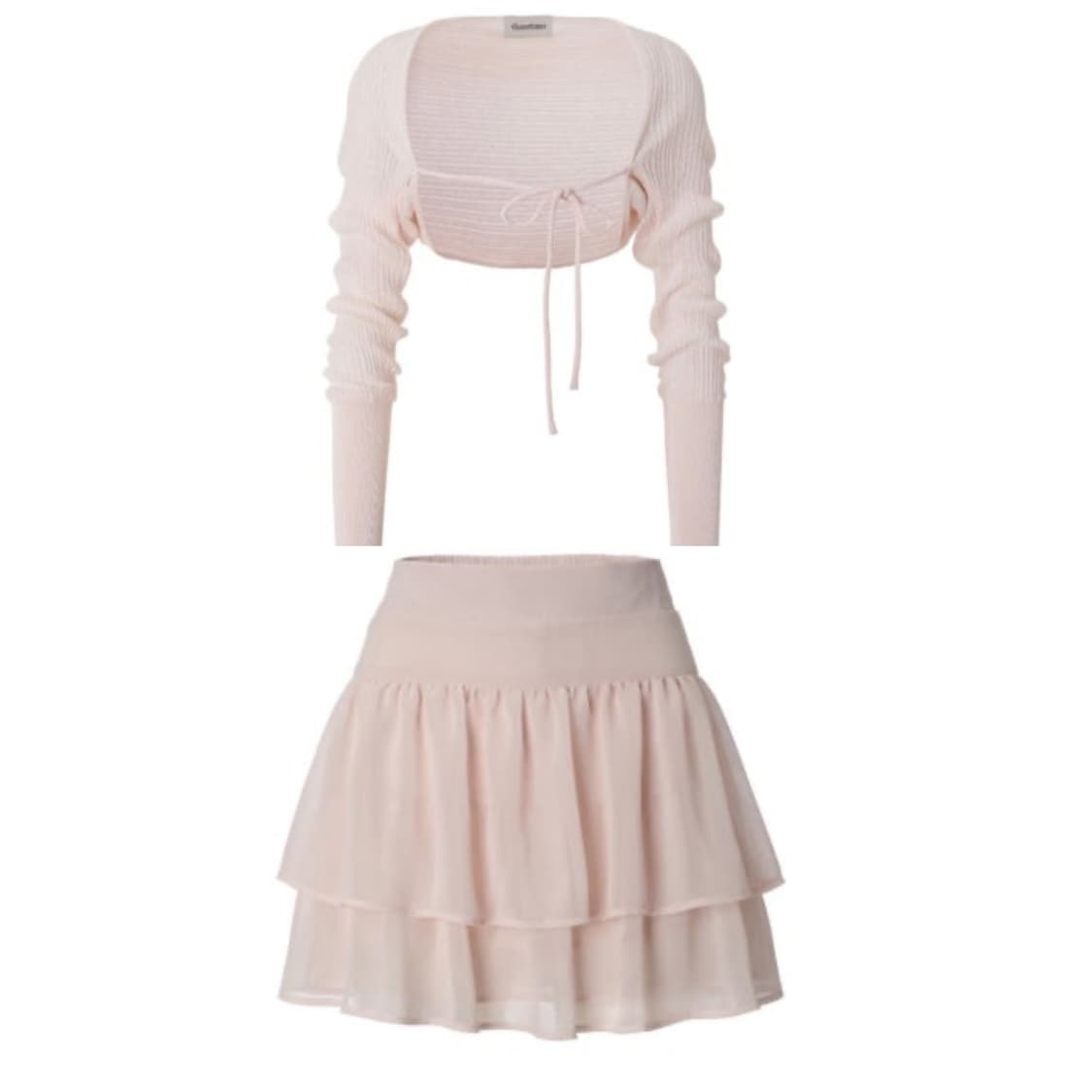 일괄) 쓰리타임즈 릿볼레로 핑크 + 스완쉬폰 스커트 핑크 s 세트 상품이미지1