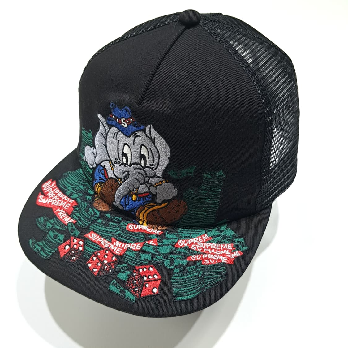 CL839 슈프림 블랙 코끼리 & 카지노 자수 메쉬 트러커햇 모자 상품이미지2