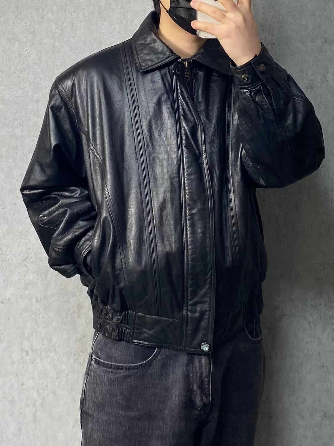 [M-L] Vintage 빈티지 양가죽 블랙 레더 봄버자켓 상품이미지7
