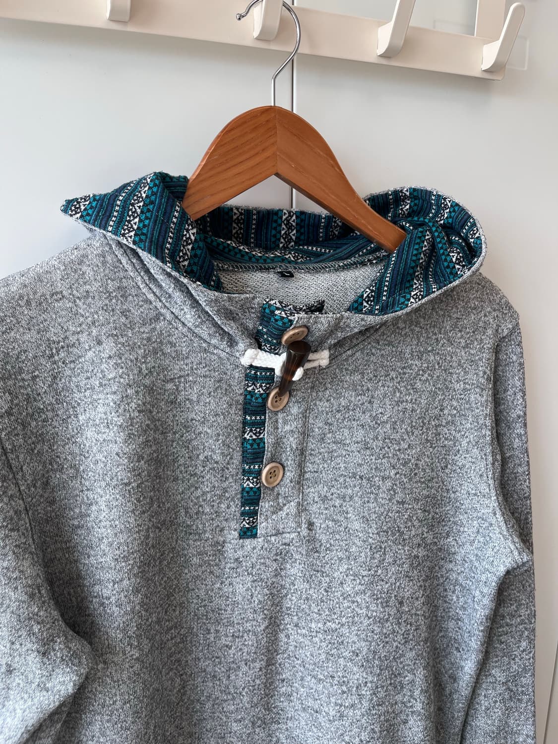 Vintage 더플 단추 그레이 후드티 상품이미지9