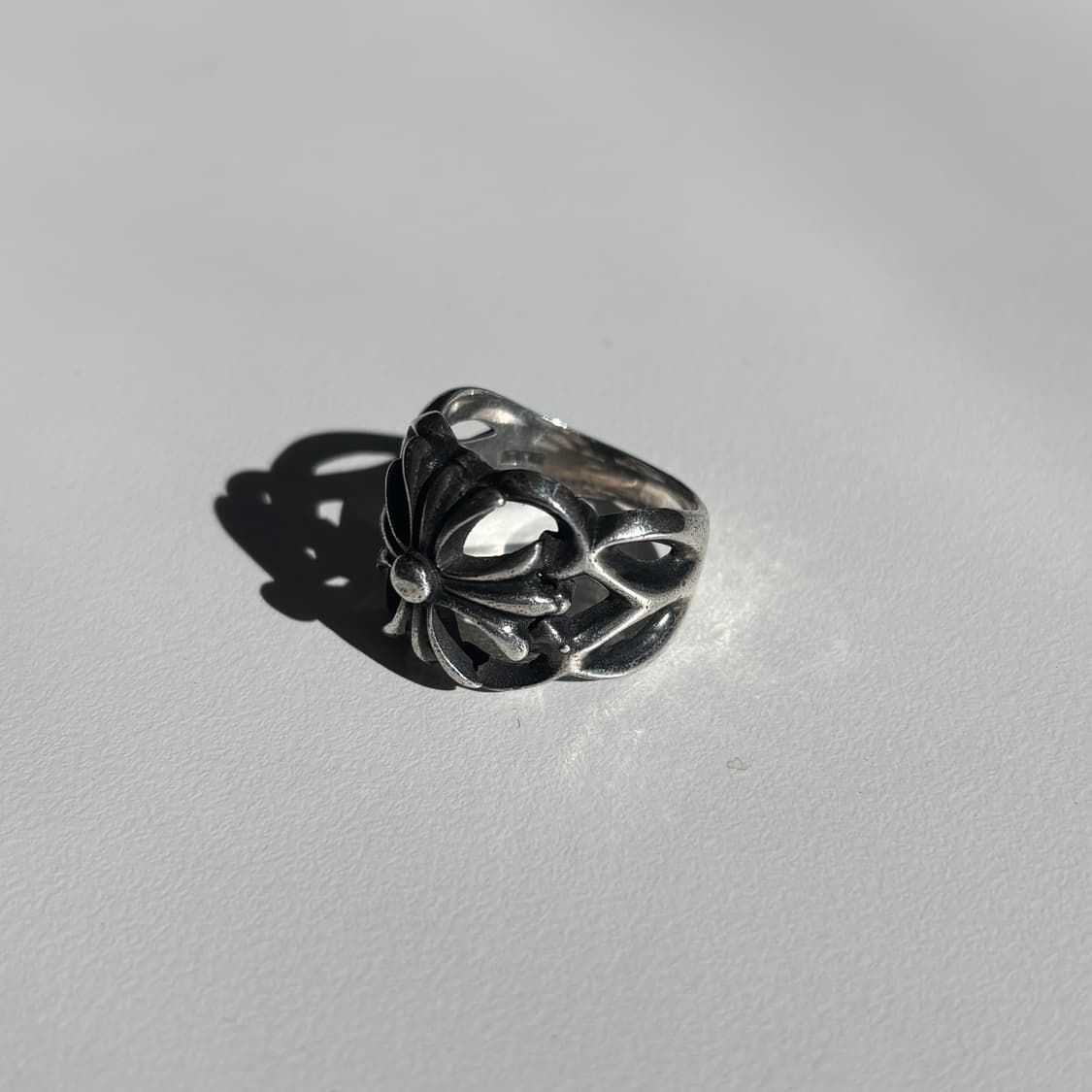 빈티지 실버 925 고딕 크로스 플로랄 오픈 워크 링 상품이미지2
