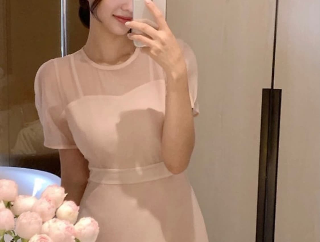 아뜨랑스 리본 오간자 반팔 롱 원피스 상품이미지3