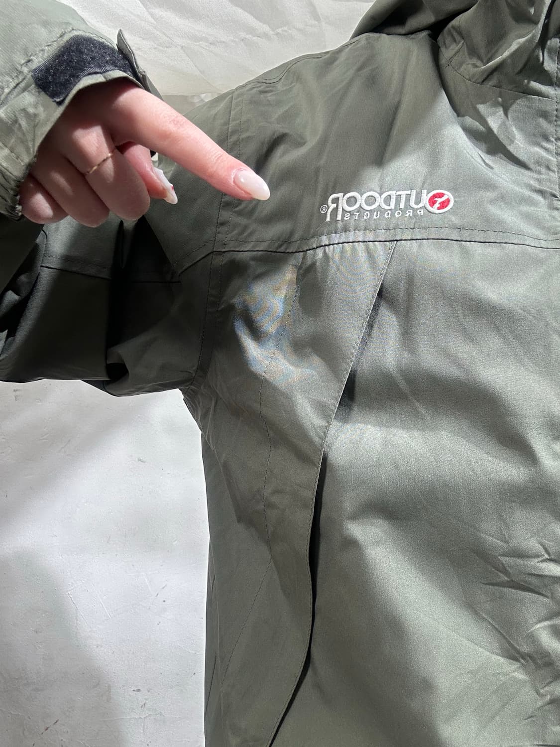 일본 빈티지 카키 후드 바람막이 트랙 자켓 M 상품이미지4