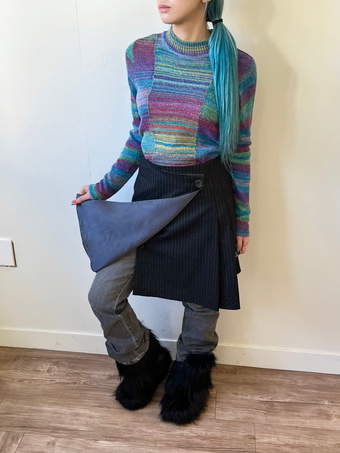 TOMORROWLAND 울 캐시미어 스트라이프 랩 스커트 상품이미지6