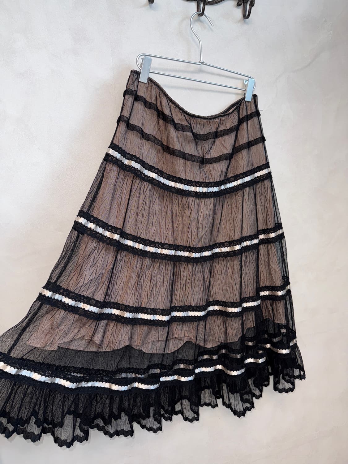 Anna Sui black pink mesh cancan skirt 상품이미지2