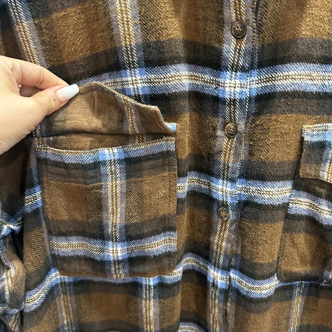 빈티지 브라운 체크 플란넬 셔츠M 상품이미지4