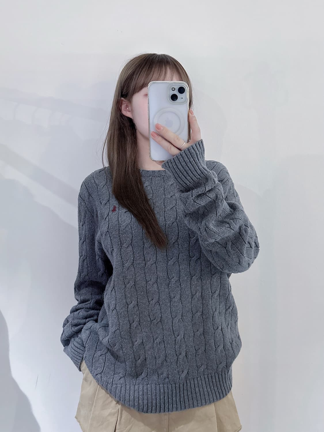 폴로랄프로렌 버건디포니 그레이 케이블 니트 상품이미지2