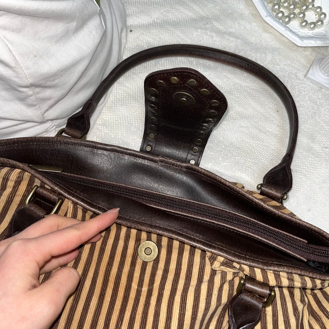 빈티지 브라운 스트라이프 숄더백 상품이미지4
