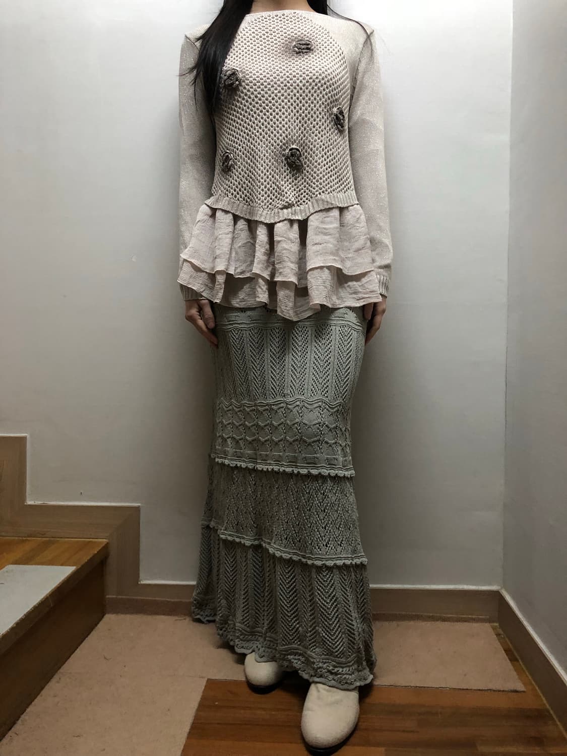 빈티지 라이트 그레이 프릴 원피스 상품이미지2