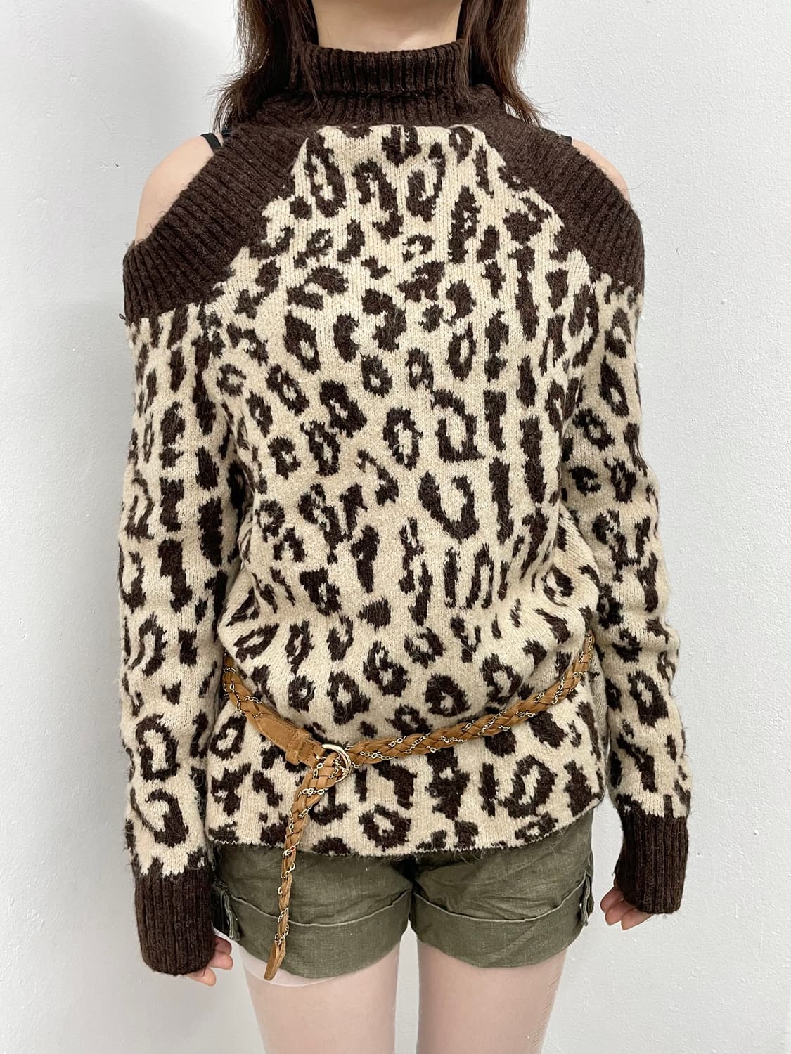 갸루 호피 오프숄더 니트 상품이미지2