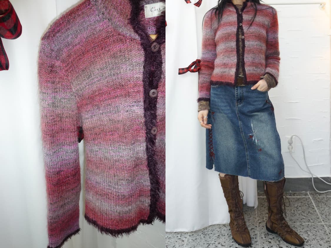Burgundy fur cardigan 상품이미지1