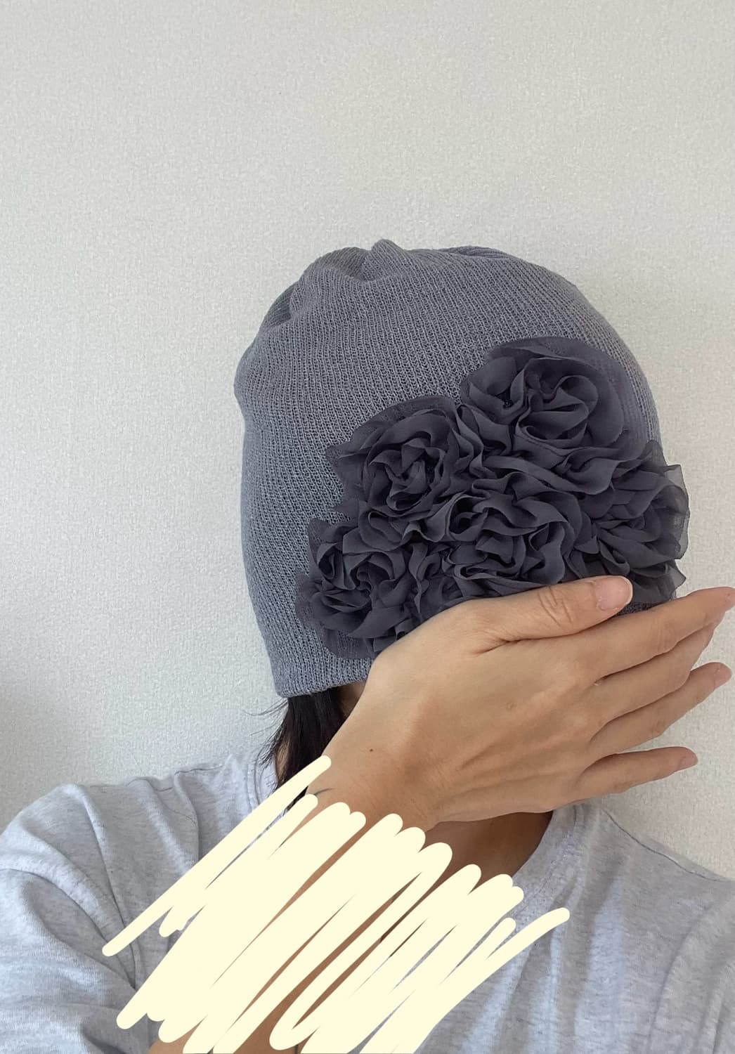 플라워 니트 비니 그레이 상품이미지2