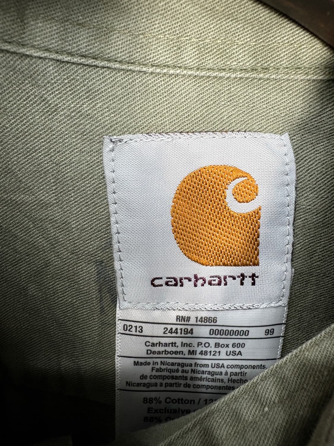 칼하트 카키 코튼 워크셔츠 A3514 상품이미지5