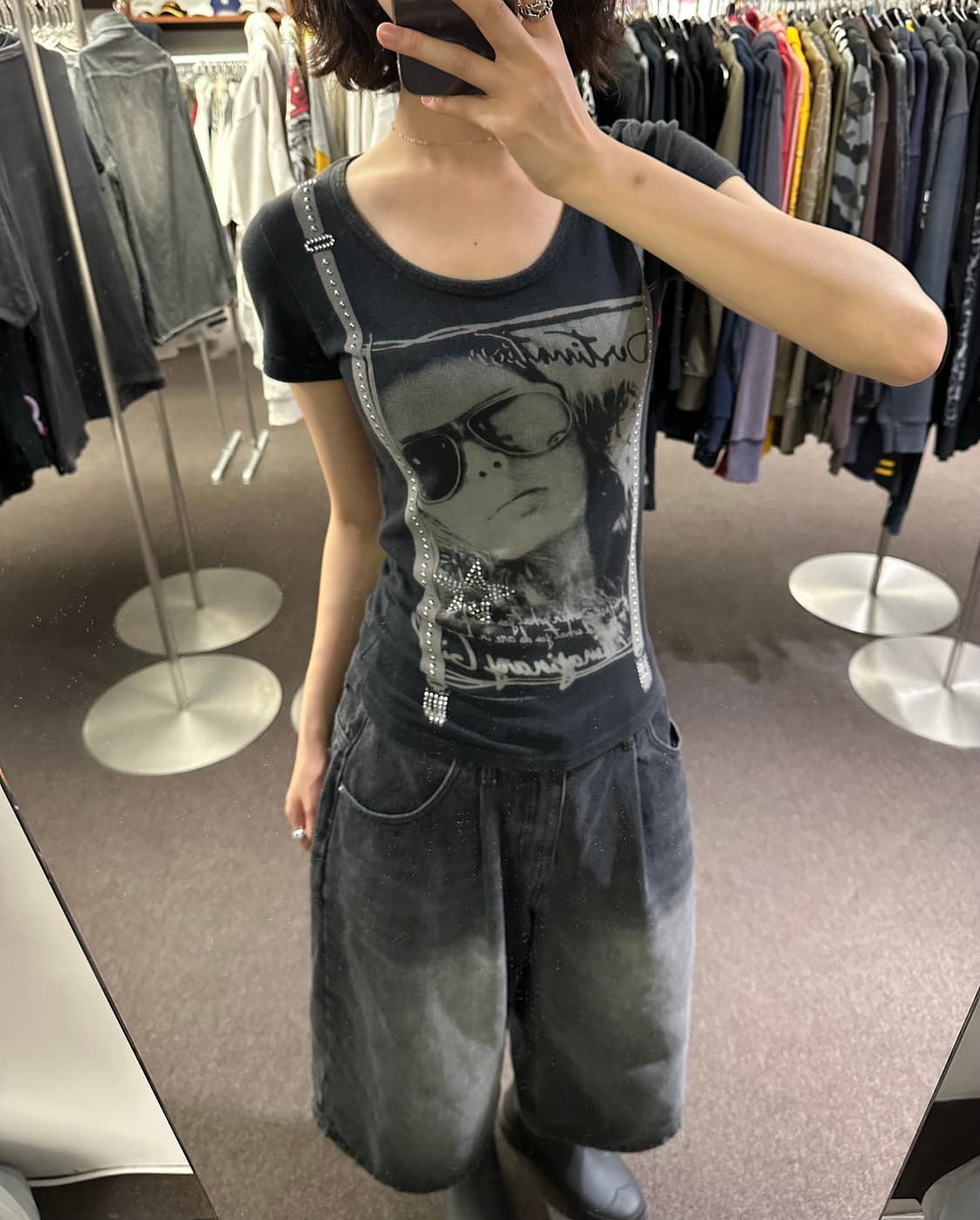 M)Japanese vintage y2k 스터드 그래픽 반팔 상품이미지2