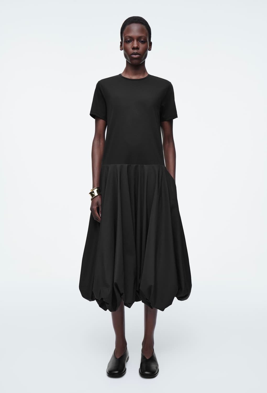 COS 코스 벌룬 헴 반팔 티셔츠 미디 롱 원피스 블랙 상품이미지1