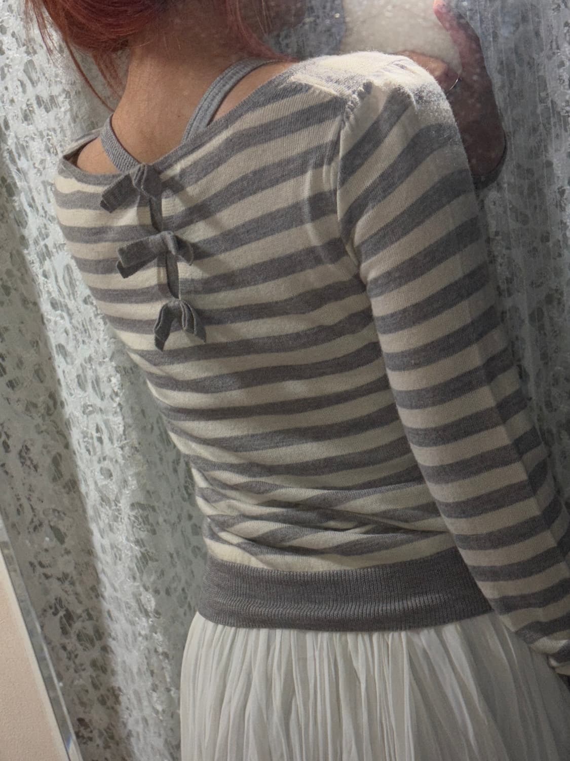 Back ribbon gray stripe knite 상품이미지6