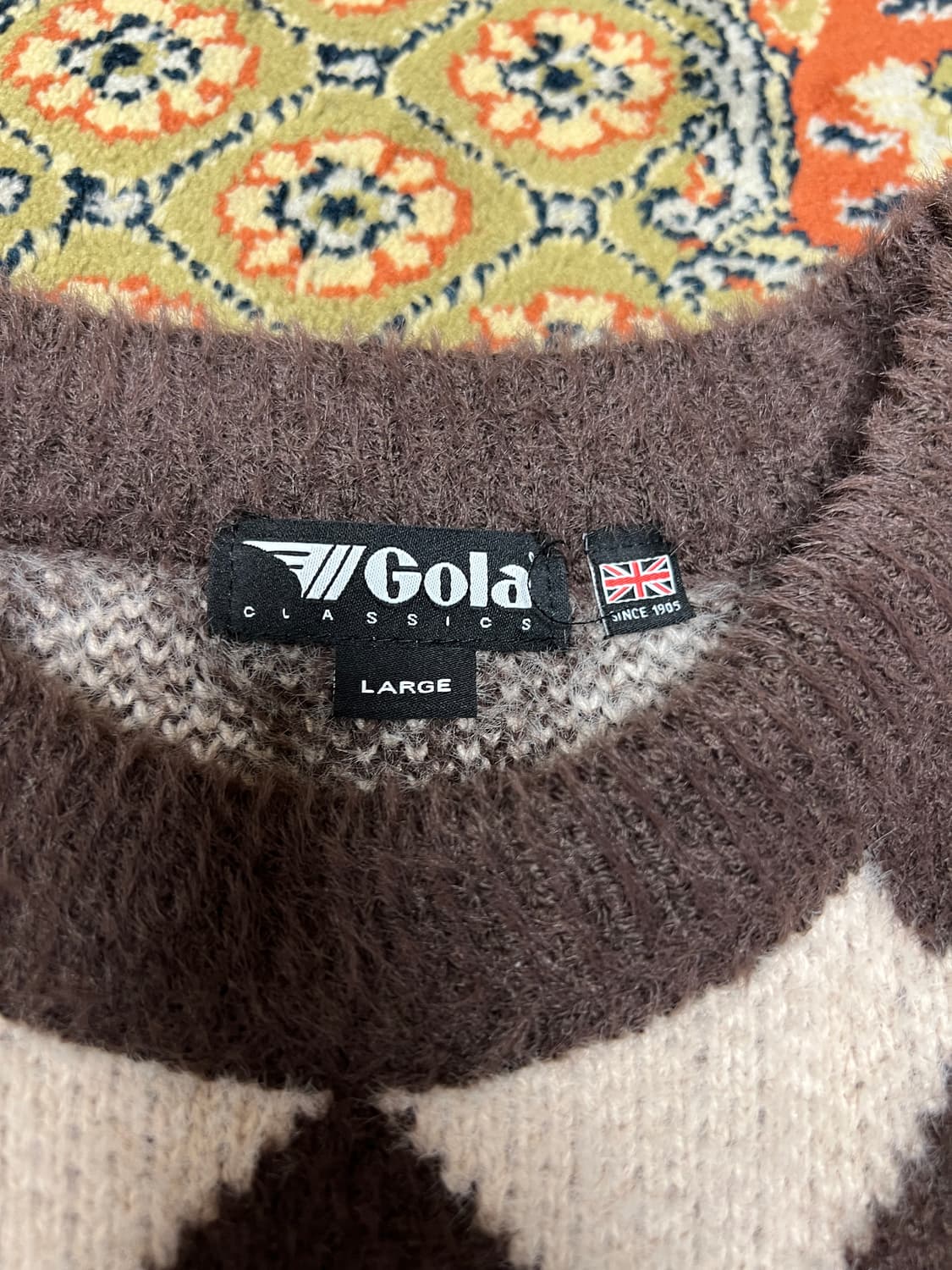 [L] Gola 골라 아가일 체크 니트 브라운 상품이미지3