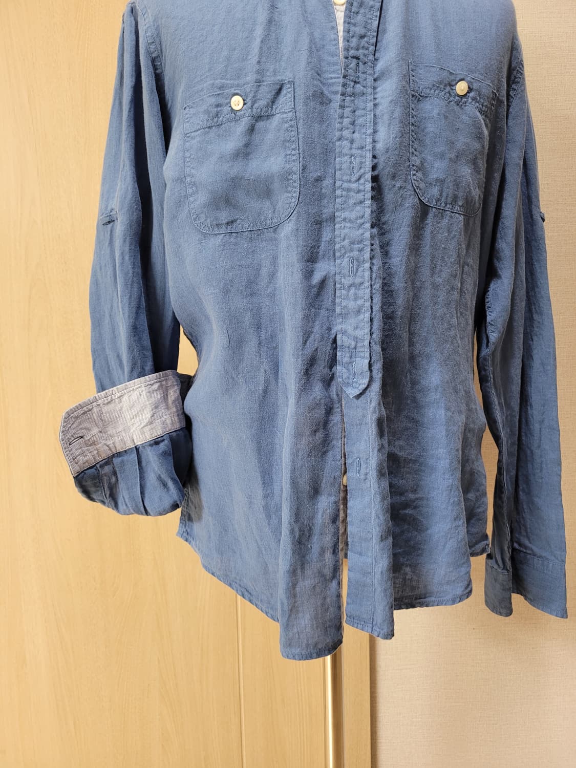 스파오포맨 SPAO for men 롤업 린넨 셔츠 105 블루 상품이미지4