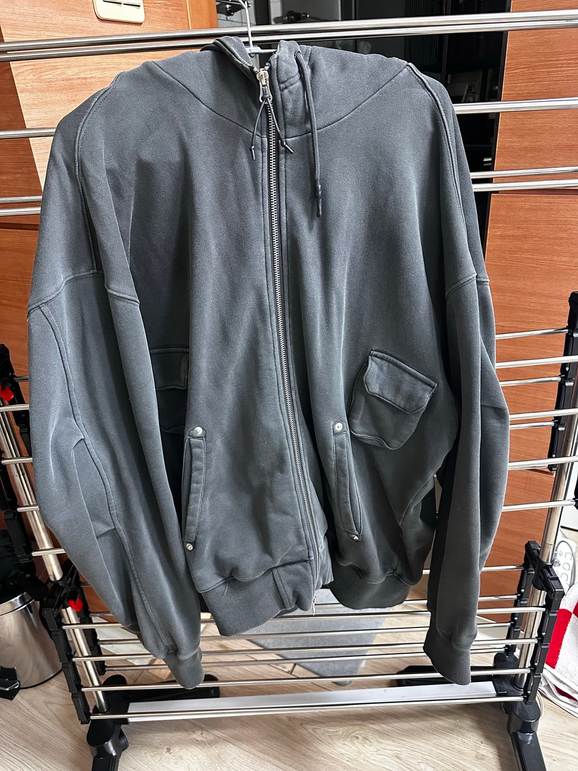 UNAFFETED 워시드 2WAY 후드집업 차콜 그레이 상품이미지1